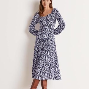 BODEN NWT navy square neck jersey midi dress size 10 modal cotton